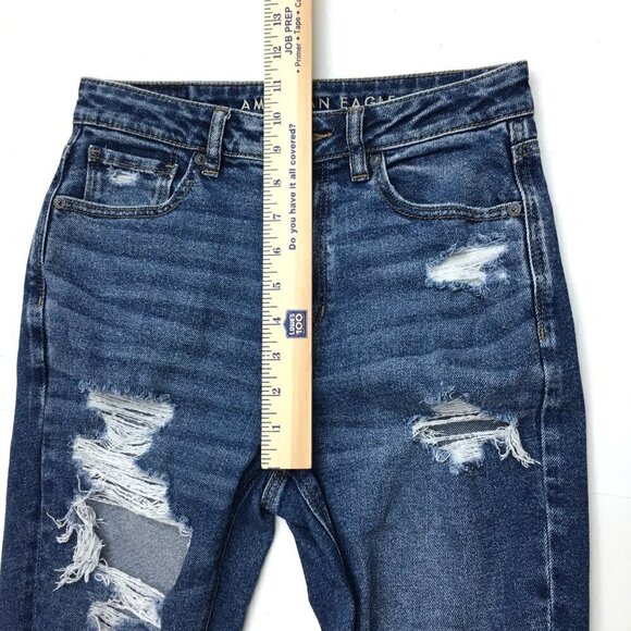 American Eagle Women's Mom Jeans High Rise Distressed size 2 inseam 27" - Picture 4 of 12